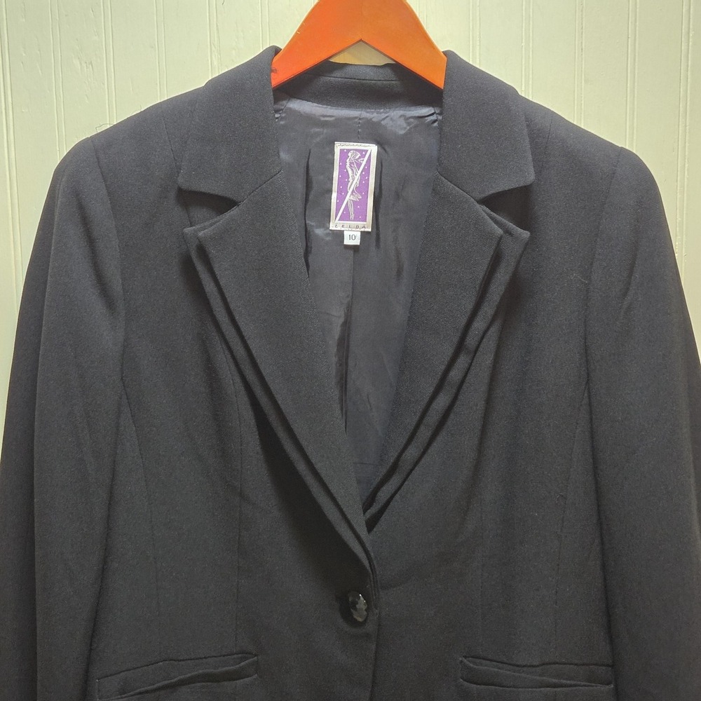 Vintage Zelda Blazer Jacket Womens 10 Black One Button Tailored‎ Career USA